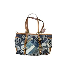Coach Denim Patchwork Signature Tote Bag 12217 Y2K Blue Brown